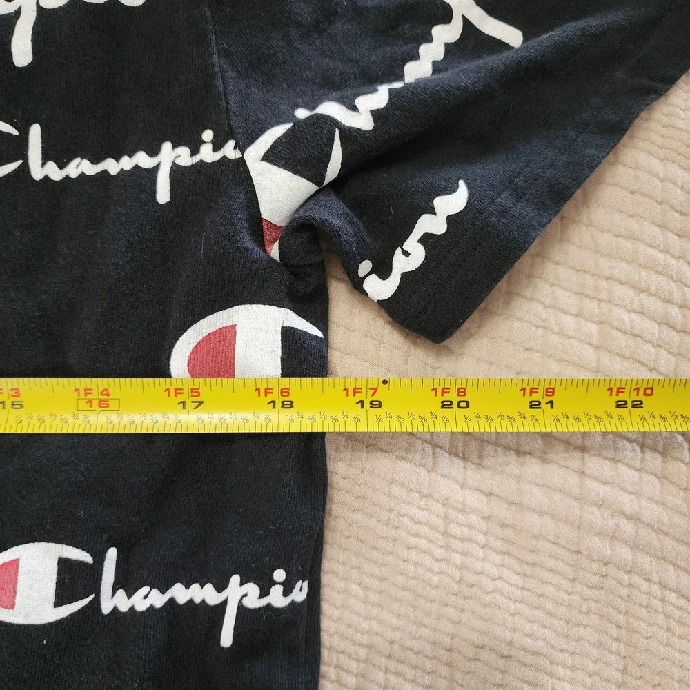 Champion Mens Black Short Sleeve Logo Printed Tee Size S‎